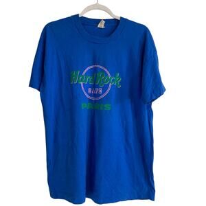 Vintage 90s Blue Green Hard Rock Cafe Logo Paris Destination Shirt Sz XL